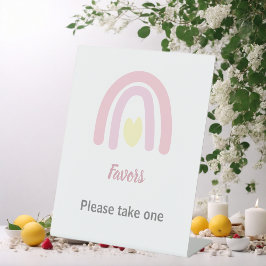 Roze Regenboog Meisje Baby Shower Gastboek Reclamebord Met Voetstuk