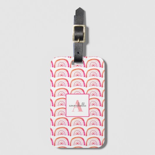 Roze Regenboog Monogram Eerste Letter Bagagelabel (Voorkant (verticaal))