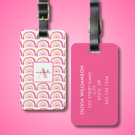 Roze Regenboog Monogram Initiaal Bagagelabel