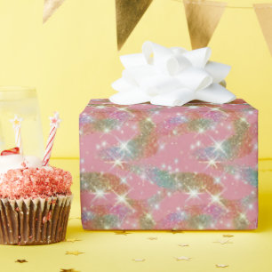 Roze regenboog nep glittersparelpatroon cadeaupapier