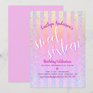 Roze Regenboog Ombre Sweet Sixteen Verjaardag Scri Kaart