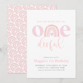 Roze regenboog ONEderful Girl's 1ste verjaardag Kaart (Voorkant / Achterkant)