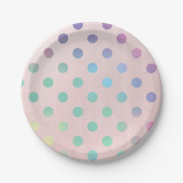 Roze Regenboog Pastel Polka Dots Verjaardagsfeestj Papieren Bordje