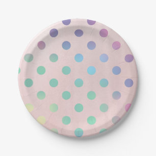 Roze Regenboog Pastel Polka Dots Verjaardagsfeestj Papieren Bordje