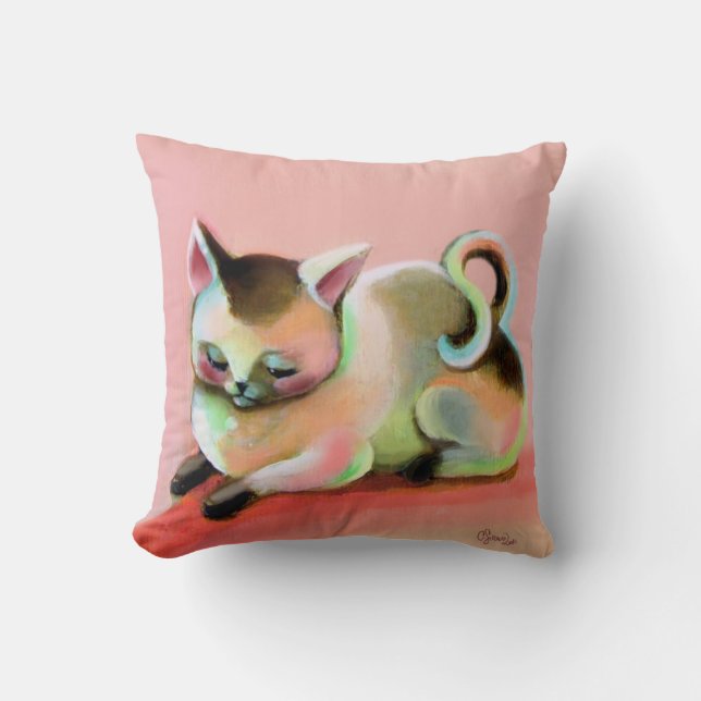 Roze regenboog Sherbert Kat Kitsch Cute Pillow Kussen (Voorkant)