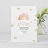 Roze Regenboog Sterren Eerste Verjaardagsfeestje Kaart (Staand voorkant)