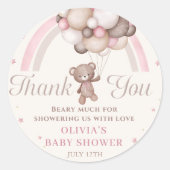 Roze Regenboog Teddy Bear Balloon Baby shower Ronde Sticker (Voorkant)