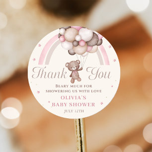 Roze Regenboog Teddy Bear Balloon Baby shower Ronde Sticker