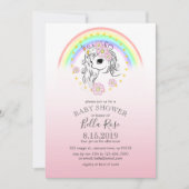 Roze regenboog Unicorn Baby shower uitnodigen Kaart (Voorkant)