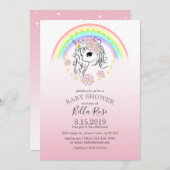 Roze regenboog Unicorn Baby shower uitnodigen Kaart (Voorkant / Achterkant)