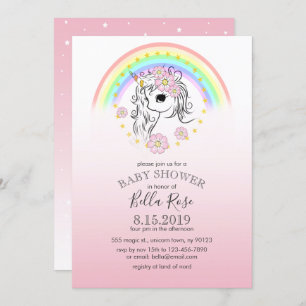 Roze regenboog Unicorn Baby shower uitnodigen Kaart