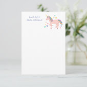 Roze regenboog Unicorn Kinder persoonlijke noot Bedankkaart (Staand voorkant)