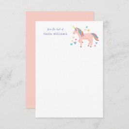 Roze regenboog Unicorn Kinder persoonlijke noot Bedankkaart