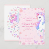 Roze regenboog Unicorn Magical Birthday Invitation Kaart (Voorkant / Achterkant)