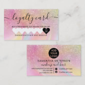 roze regenboog unicorn marmer glitter hartmake - u klantenkaartje (Voorkant / Achterkant)