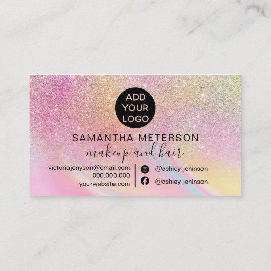 roze regenboog unicorn marmer glitter hartmake - u klantenkaartje (Achterkant)