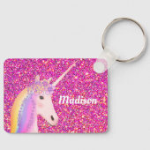 Roze regenboog Unicorn op maat Sleutelhanger (Voorkant)