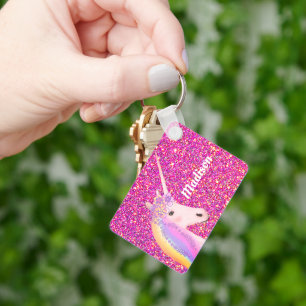 Roze regenboog Unicorn op maat Sleutelhanger