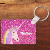Roze regenboog Unicorn op maat Sleutelhanger (Voorkant)