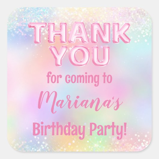 Roze Regenboog Verjaardagsfeestje Vierkante Sticker (Voorkant)