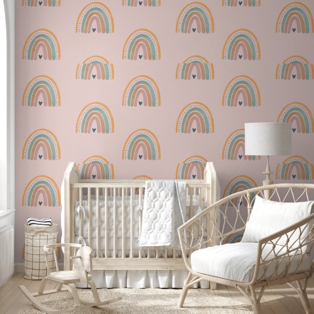 Roze regenboog wandpapier behang (Kinderen)