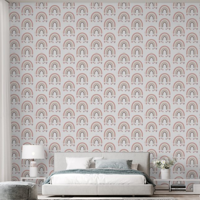 Roze regenboog wandpapier behang (Slaapkamer)