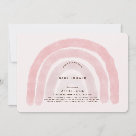 Roze regenboog Waterverf Baby shower Kaart (Voorkant)