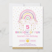 Roze Regenboog Wolken Meisjes Verjaardagsfeest Kaart (Voorkant)