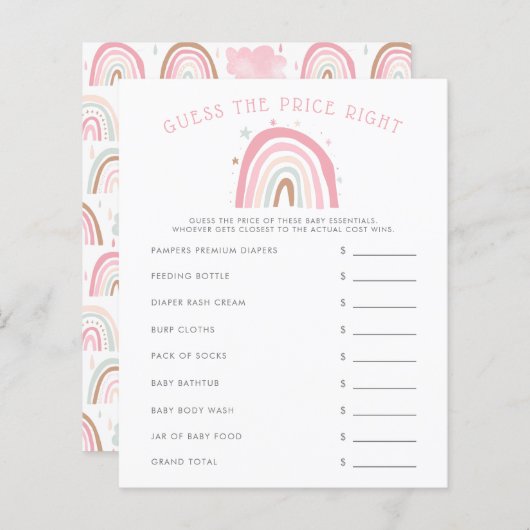 Roze regenboogBaby shower raadt de prijs goed (Voorkant / Achterkant)