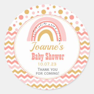 Roze regenboogBaby shower Ronde Sticker