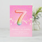Roze regenboogballon Letter Number Seven Birthday Kaart (Staand voorkant)
