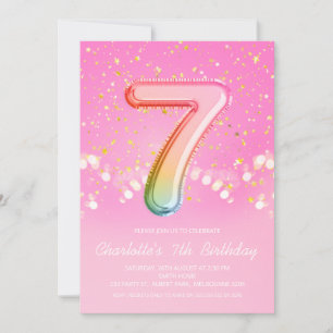Roze regenboogballon Letter Number Seven Birthday Kaart