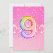 Roze regenboogballon Letter-nummer Nine Birthday Kaart (Achterkant)