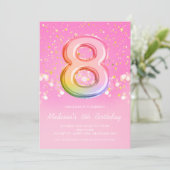 Roze regenboogballon Letternummer achtste verjaard Kaart (Staand voorkant)