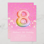 Roze regenboogballon Letternummer achtste verjaard Kaart (Voorkant / Achterkant)