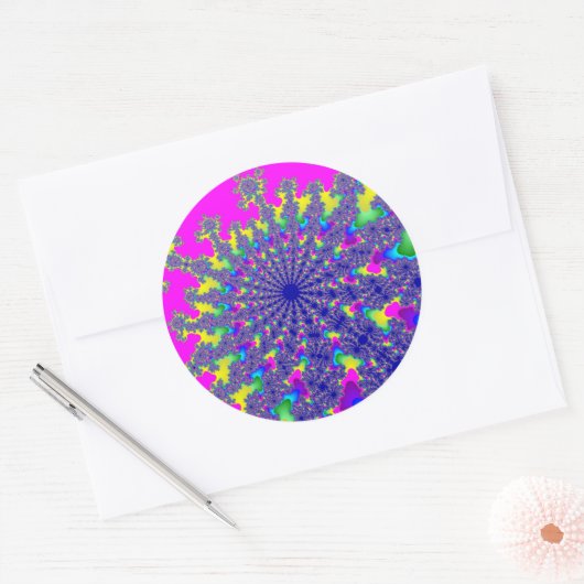Roze regenboogbarst ronde sticker (Envelop)