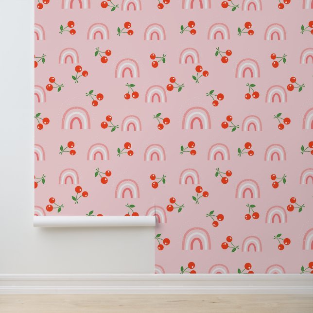 Roze regenboogCherry Pattern Behang (Applicatie)