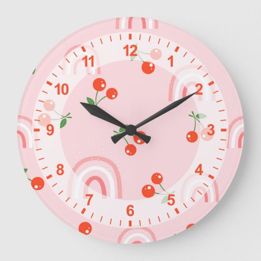 Roze regenboogCherry Pattern Grote Klok (Voorkant)