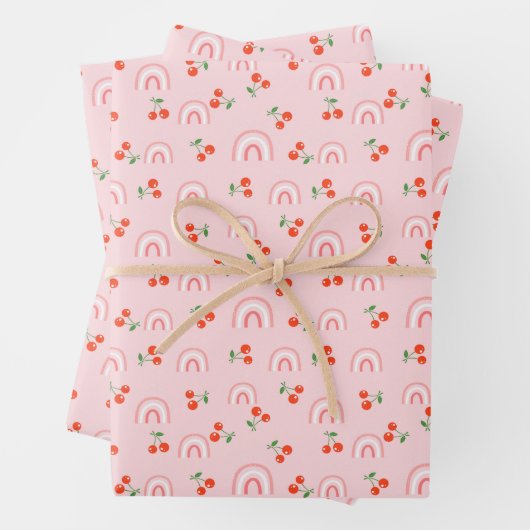 Roze regenboogCherry Pattern Inpakpapier Vel (In situ)
