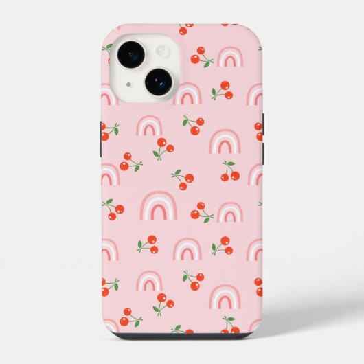 Roze regenboogCherry Pattern iPhone Hoesje (Achterkant)