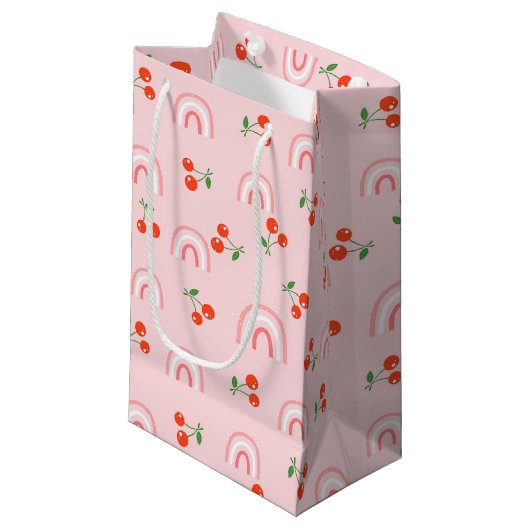Roze regenboogCherry Pattern Klein Cadeauzakje (Voorkant Gekanteld)