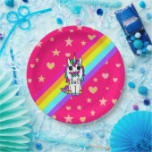 Roze regenboogeenheid met vlinder op neus papieren bordje (Feest)