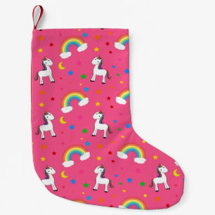 Roze regenboogeenhoornhartsterpatroon kleine kerstsok