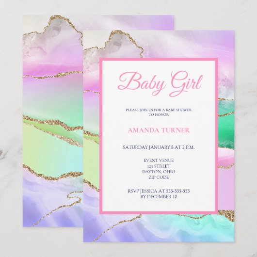 Roze regenbooggewas Baby shower Kaart (Voorkant / Achterkant)