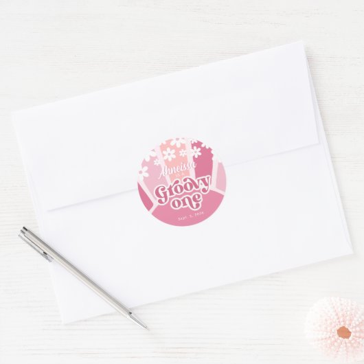 Roze regenbooggroovy een restantendagen eerste ver ronde sticker (Envelop)