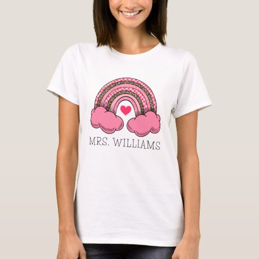 Roze regenbooghartleraar Valentijnsdag T-shirt (Voorkant)