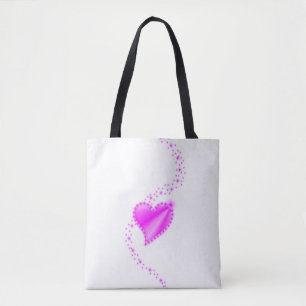 Roze regenbooghartslag met sterren tote bag