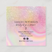 roze regenbooghoorn marmer glitter logo vierkante visitekaartje (Achterkant)