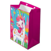 Roze regenbooghoorn medium cadeauzakje (Voorkant Gekanteld)