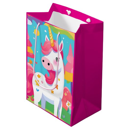 Roze regenbooghoorn medium cadeauzakje (Voorkant Gekanteld)